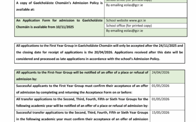 Fógra Bliantúil maidir le hIontrálacha, 2026/2027